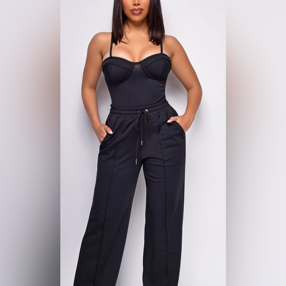 Bustier bodysuit and wide-leg pant set